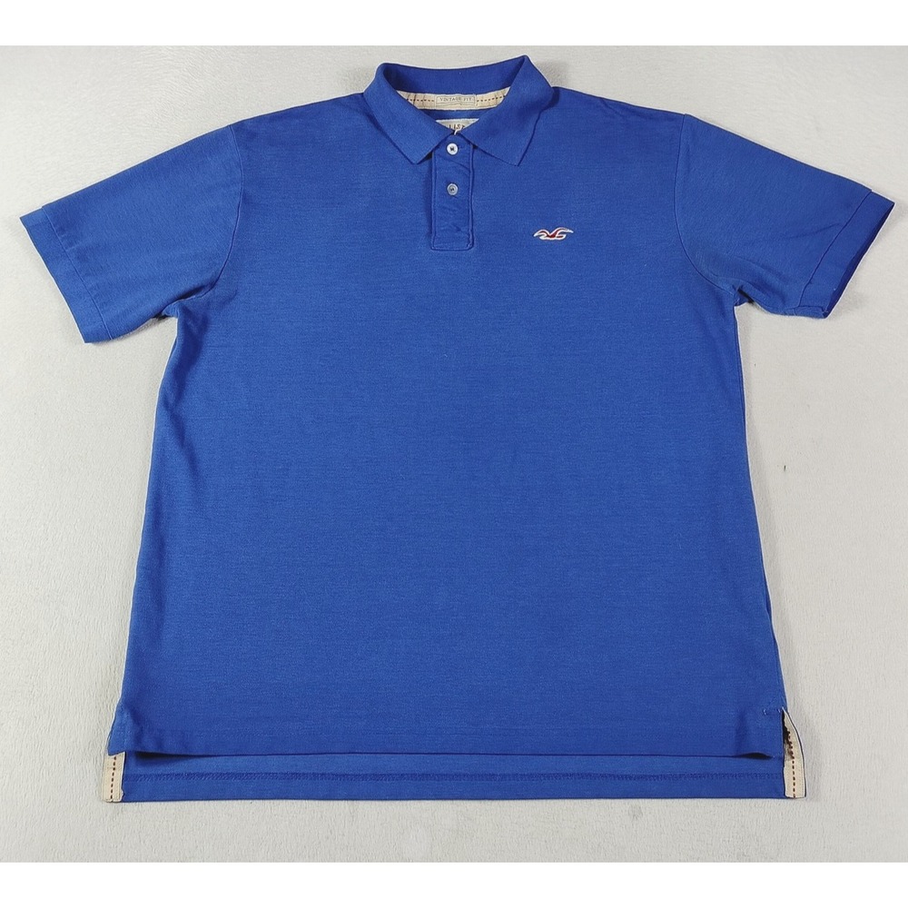 Hollister Polo Shirt Mens XL Blue Vintage Fit Cotton Logo Preppy Casual